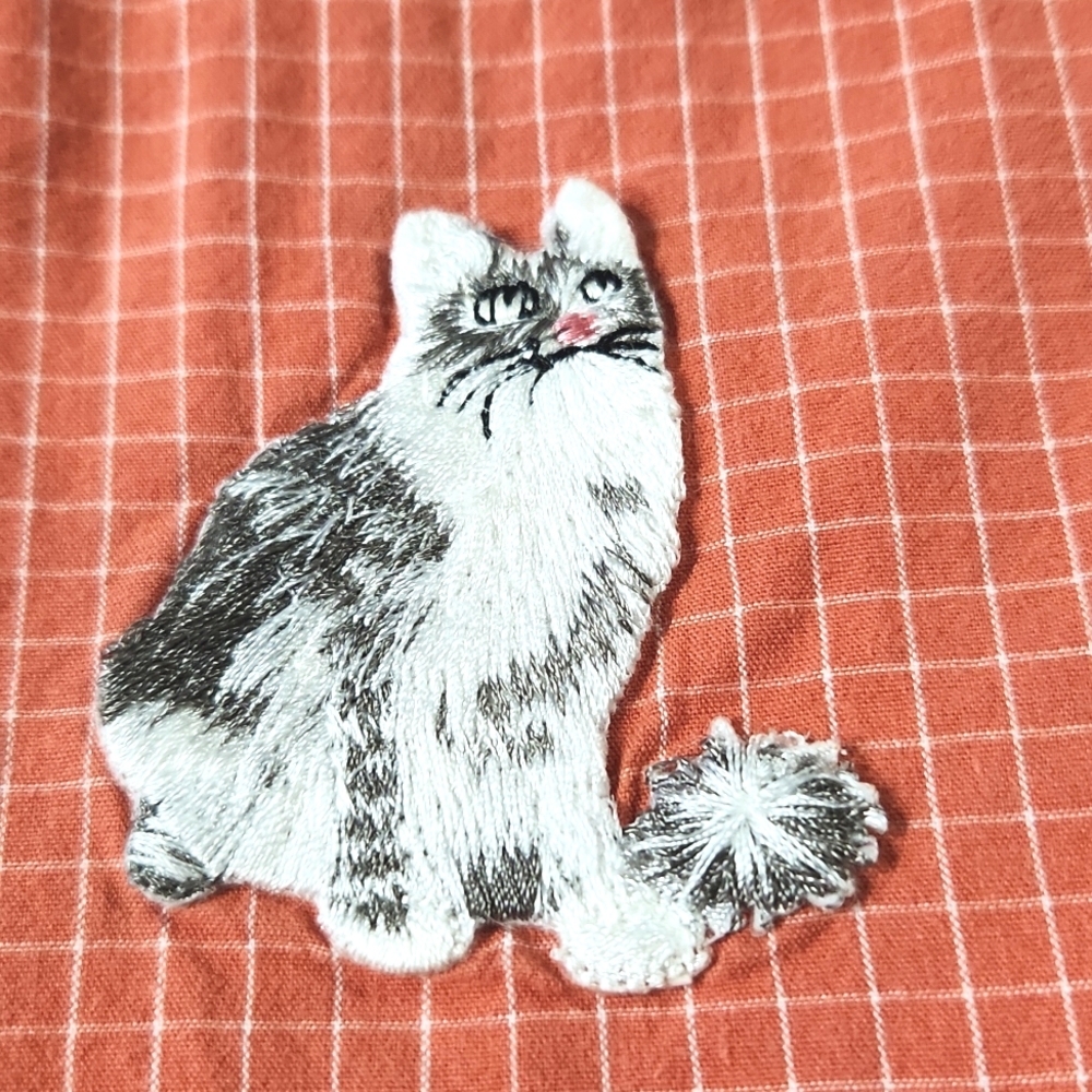 Vintage Bobbie Brooks Orange Gingham Cat Lady Button Up Shirt 26W/28W - Picture 7 of 16